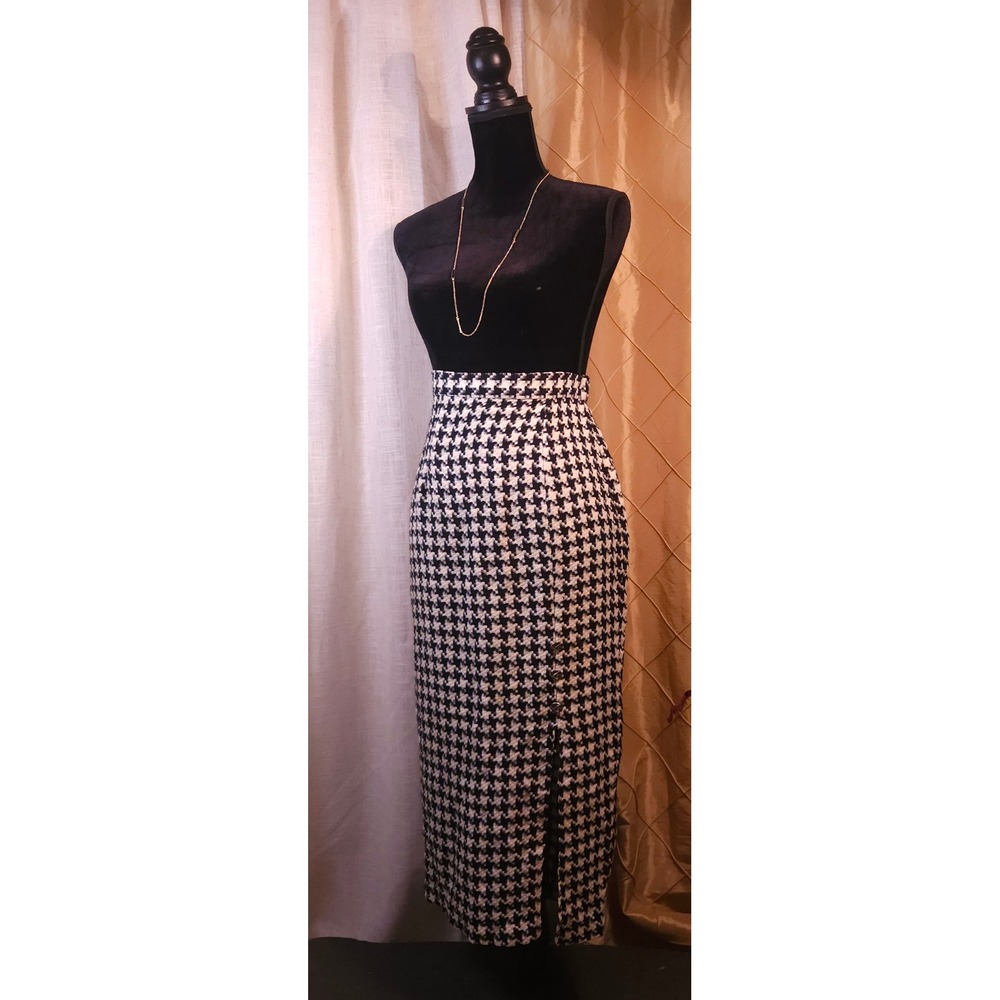 Poet Core Made in USA High Waist Vintage Gingham Knit Pencil Skirt Faux Button